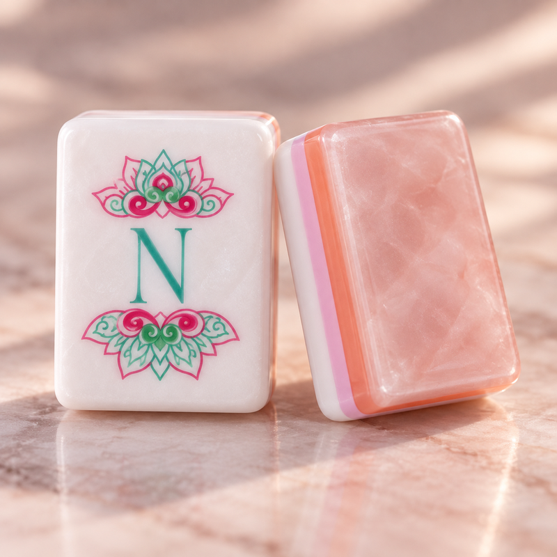 Rose Club pearl pink American mahjong acrylic tiles — tile close-up