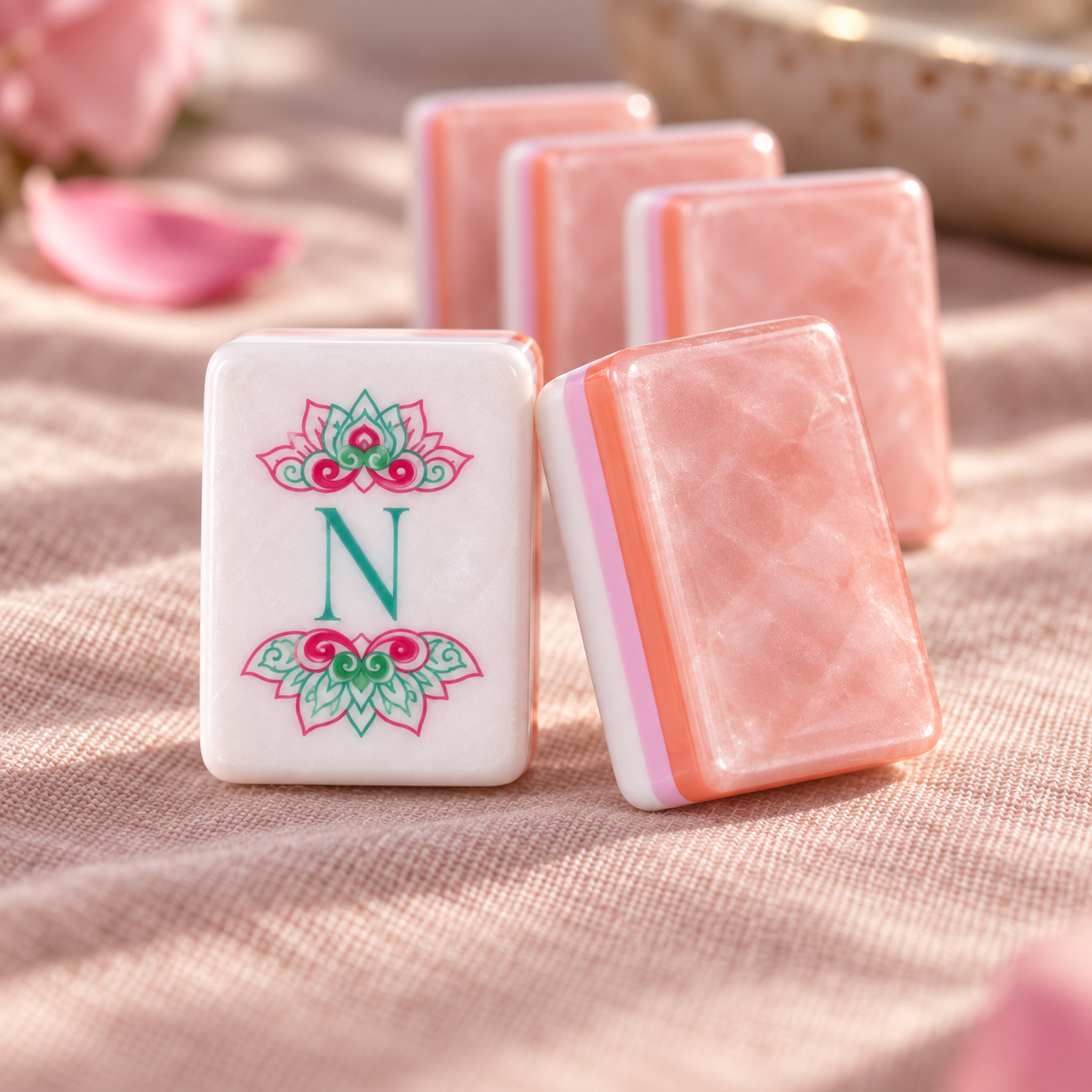 Rose Club Pearl Pink American Mahjong Acrylic Tiles — a second look at the tile details