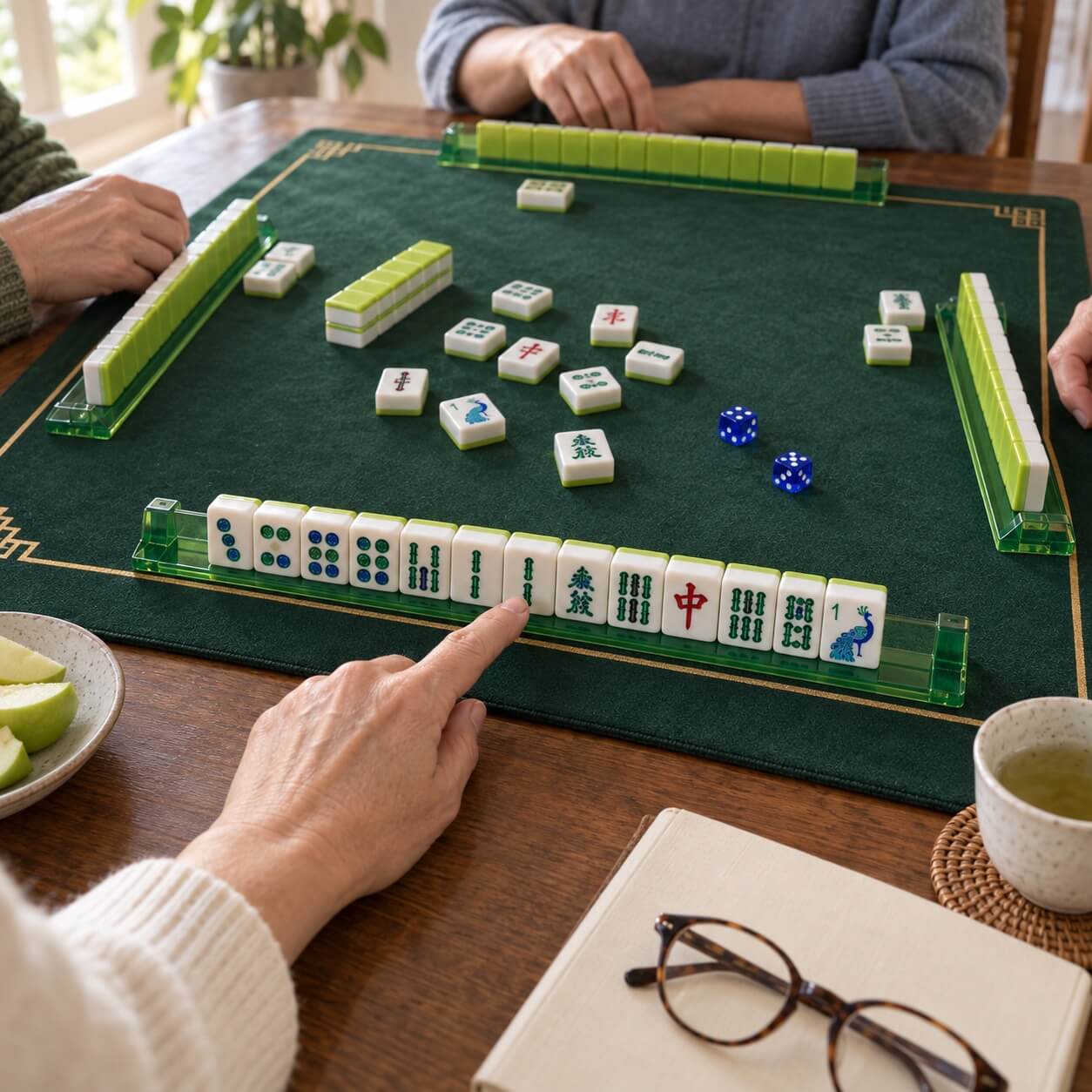 Mahjong tiles and accessories ready for a first game