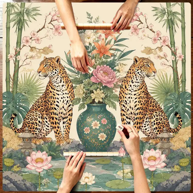 Garden Society mahjong mat — product design and size reference