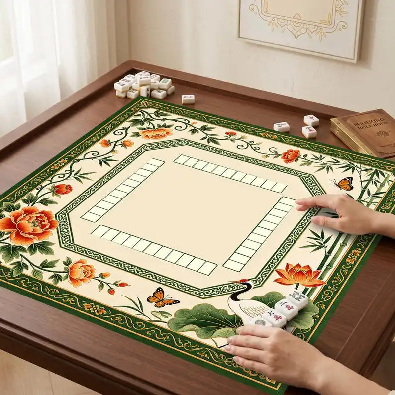 Garden Society mahjong mat — product design and size reference