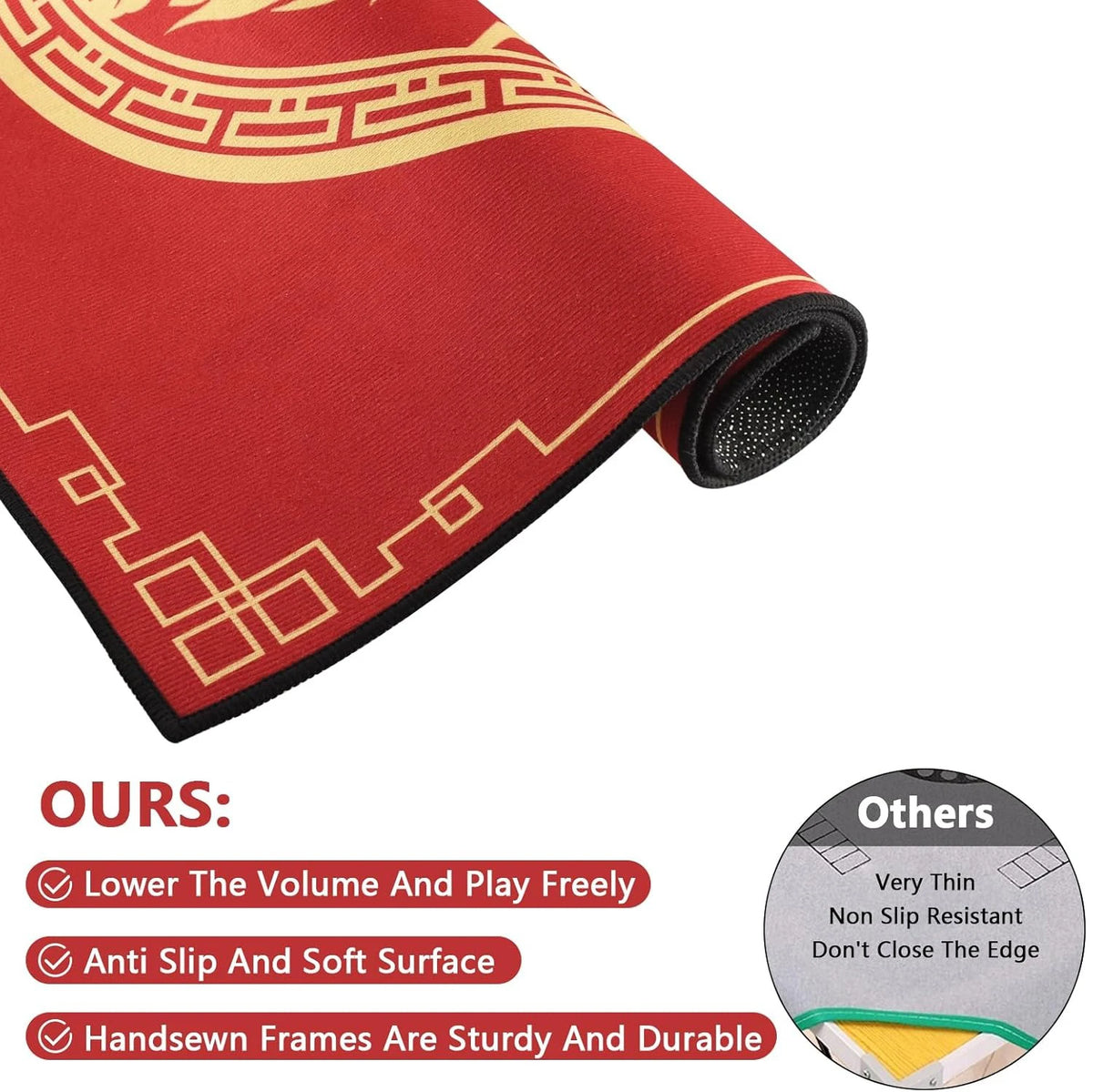 Red Letter mahjong mat — product design and size reference