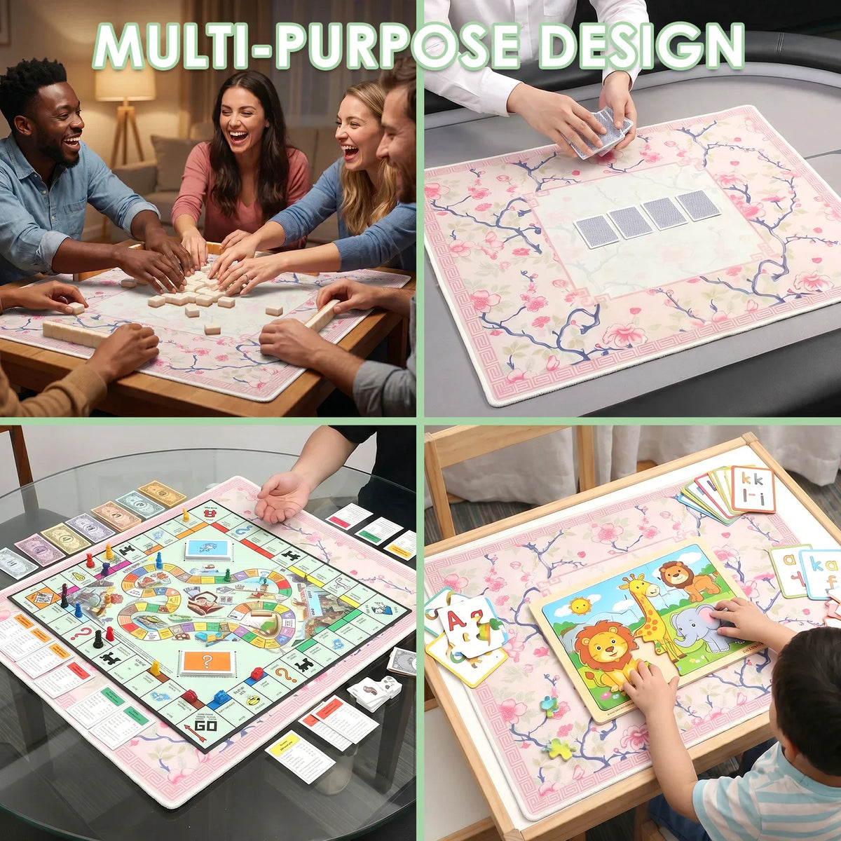 Petal Hour mahjong mat — product design and size reference