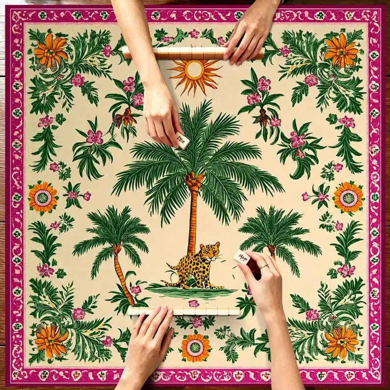 Garden Society mahjong mat — product design and size reference
