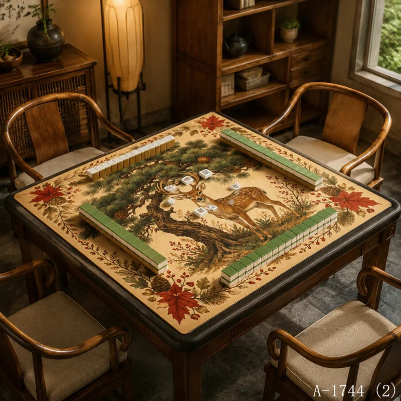 Woodland Social mahjong mat — product design and size reference