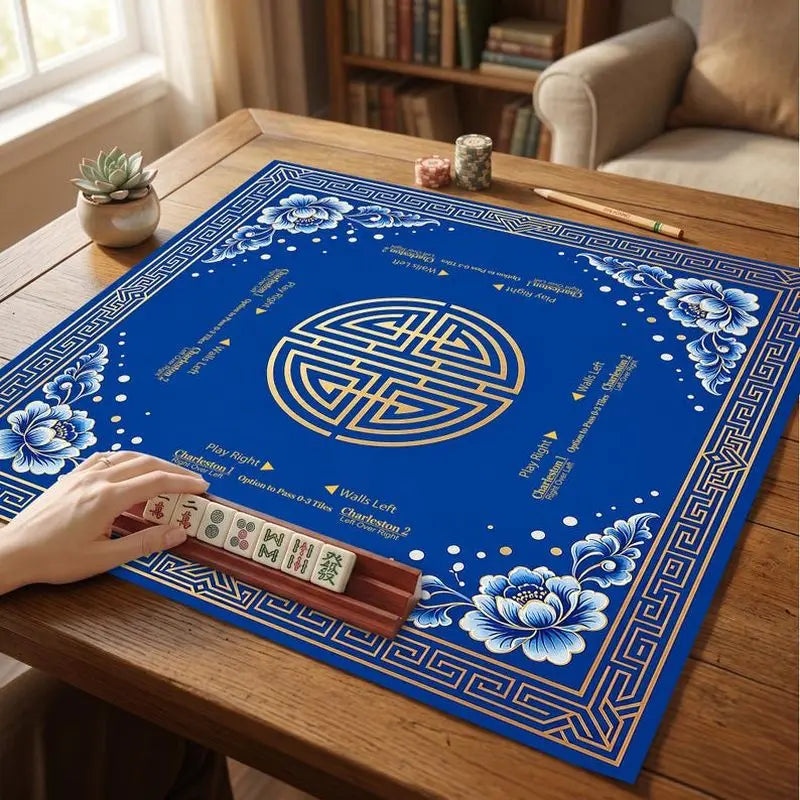 The Cobalt Edit mahjong mat — product design and size reference