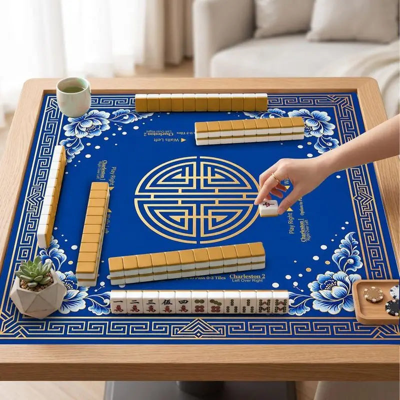 The Cobalt Edit mahjong mat — product design and size reference