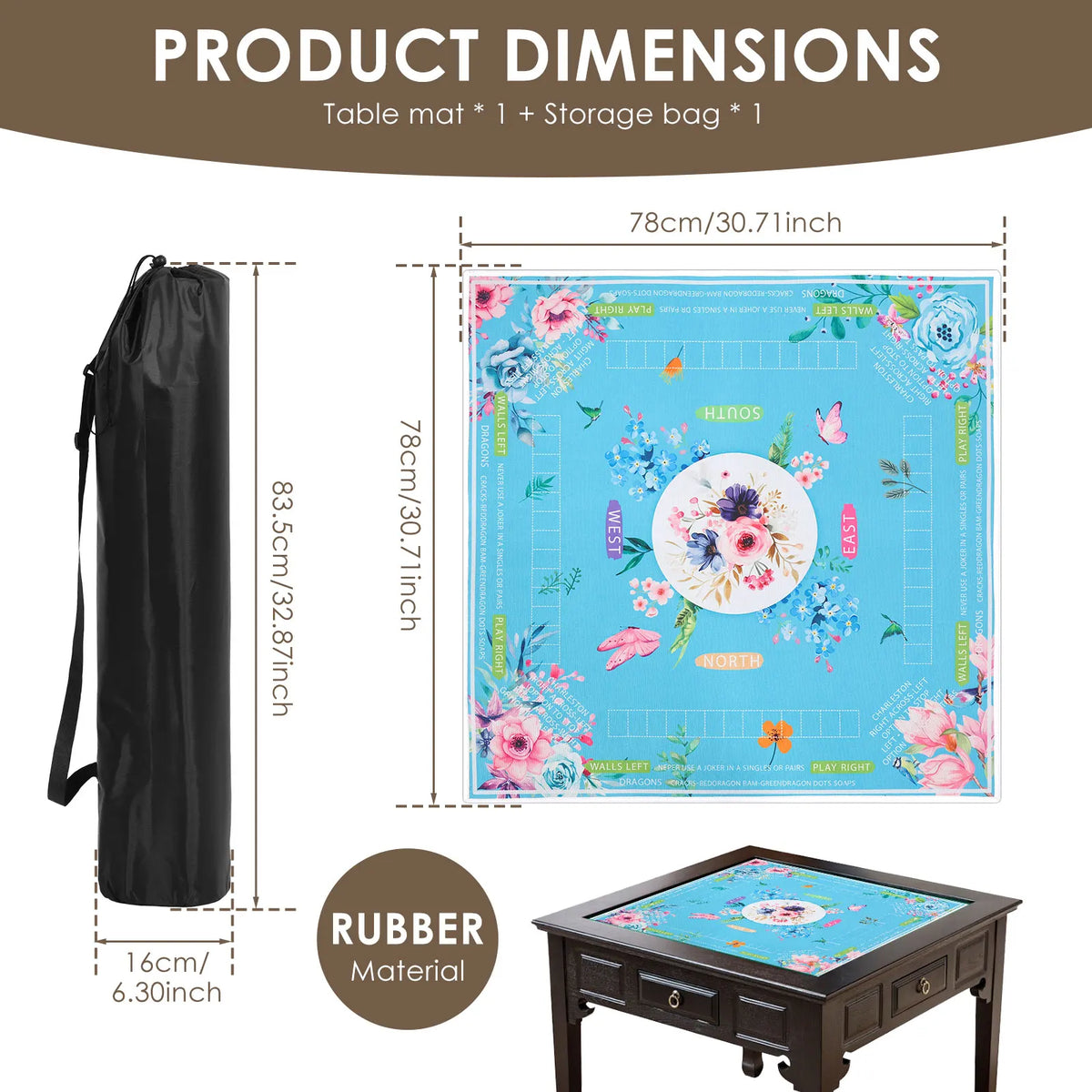 Blue Note mahjong mat — product design and size reference