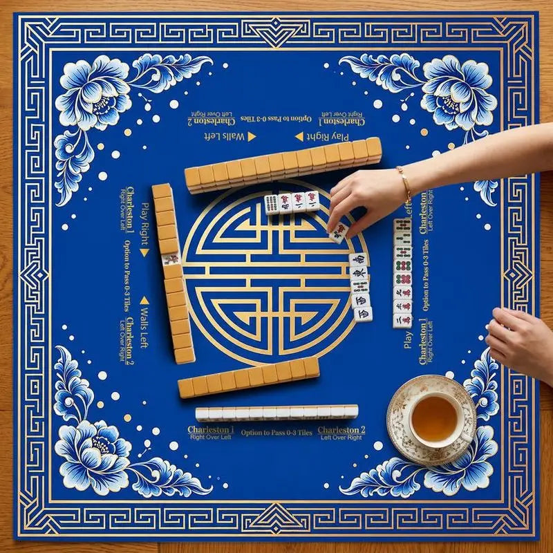 The Cobalt Edit mahjong mat — product design and size reference