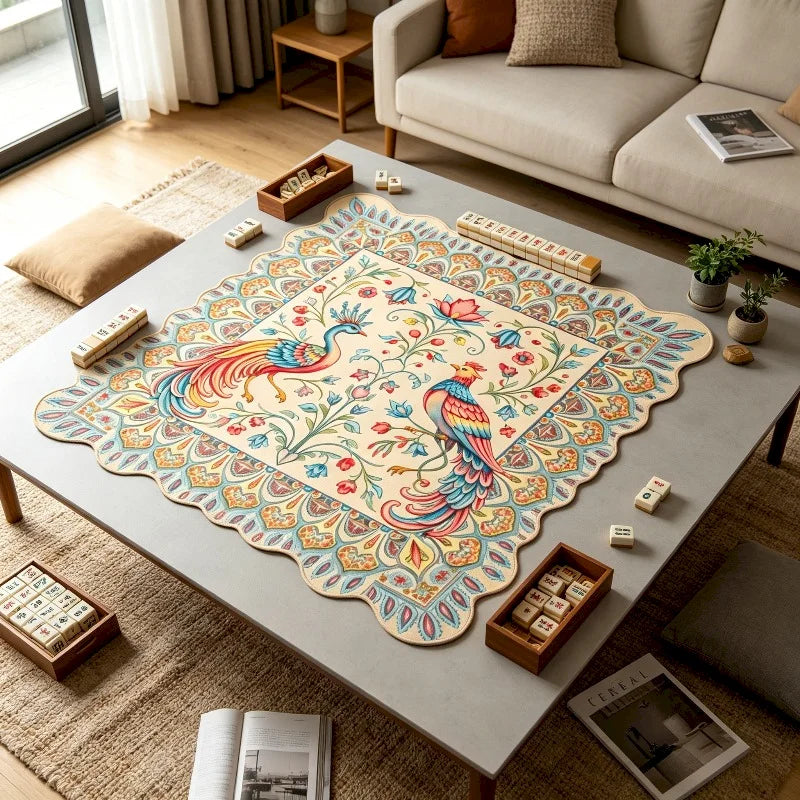 Phoenix Garden mahjong mat — product design and size reference