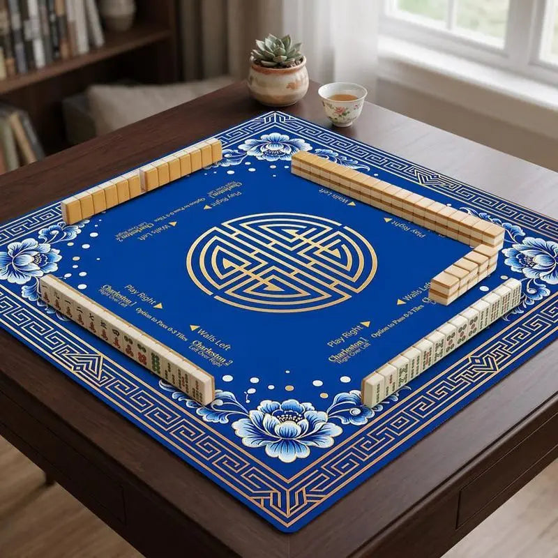 The Cobalt Edit mahjong mat — product design and size reference