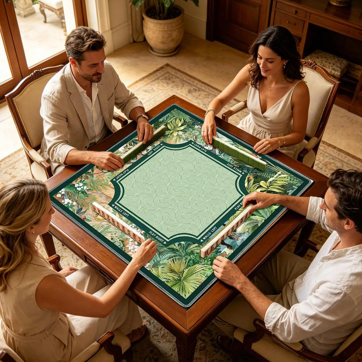 Botanical Hour mahjong mat — product design and size reference