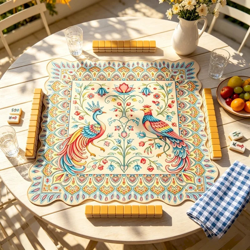 Phoenix Garden mahjong mat — product design and size reference