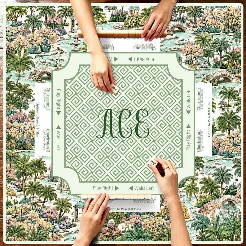 Garden Society mahjong mat — product design and size reference