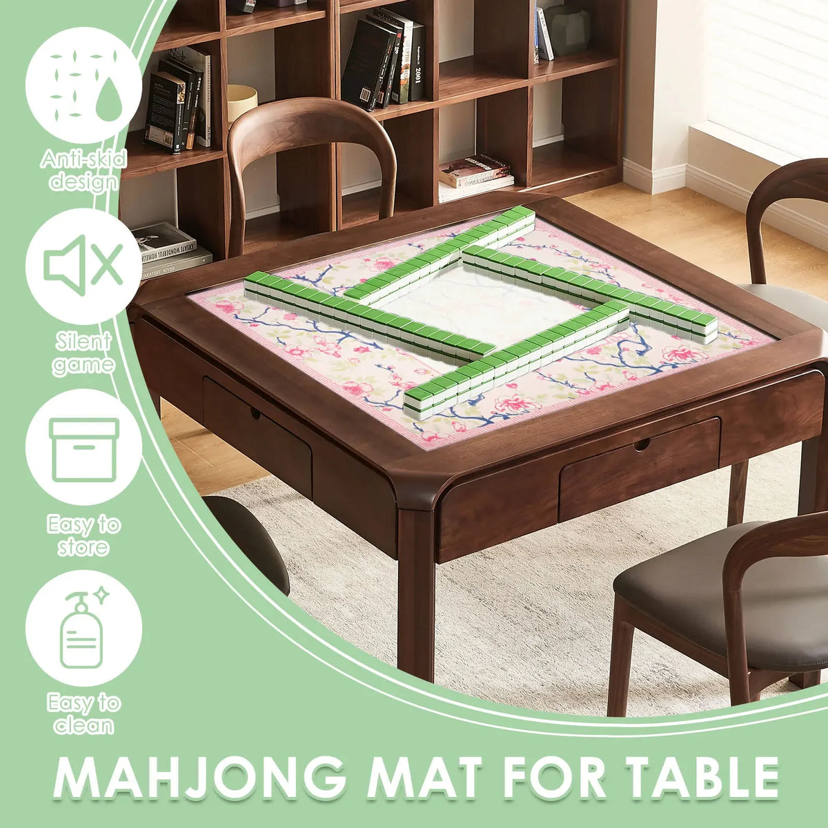 Petal Hour mahjong mat — product design and size reference