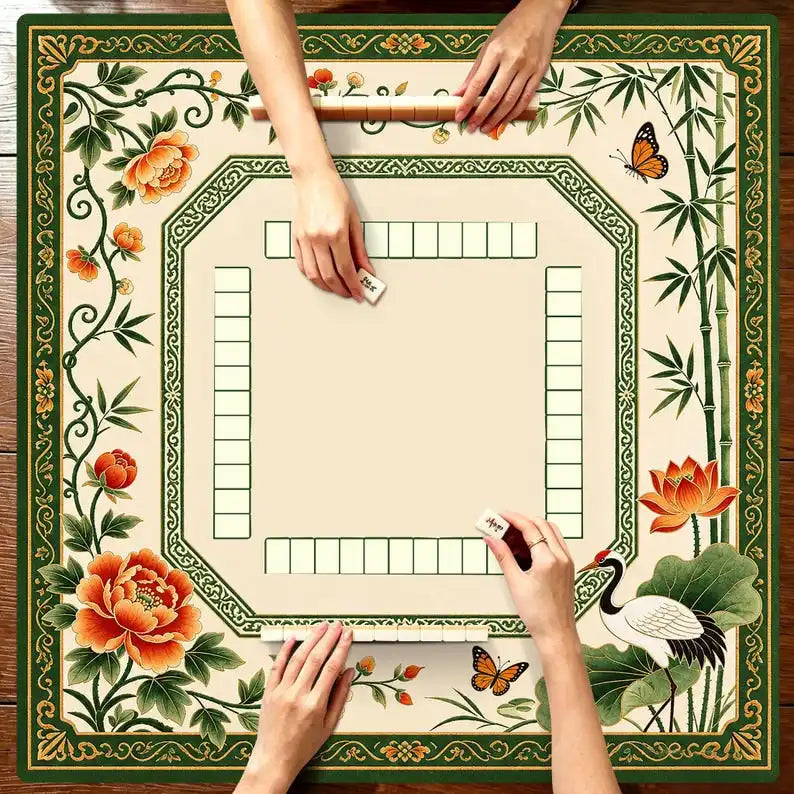 Garden Society mahjong mat — product design and size reference