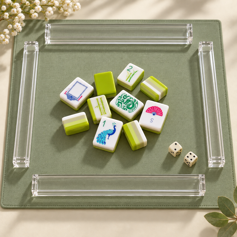 Appletini apple green American mahjong acrylic tiles on game table