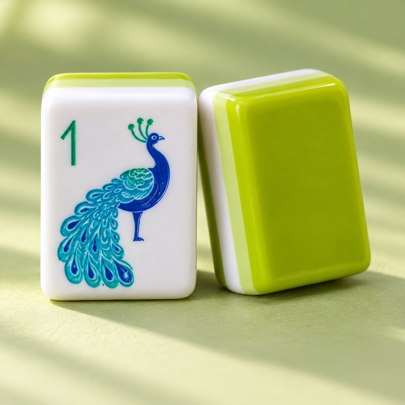 Appletini apple green American mahjong acrylic tiles — tile close-up