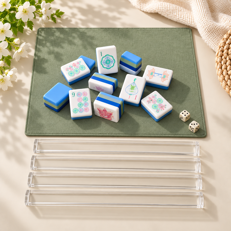 Blue Hour bright blue American mahjong acrylic tiles on game table