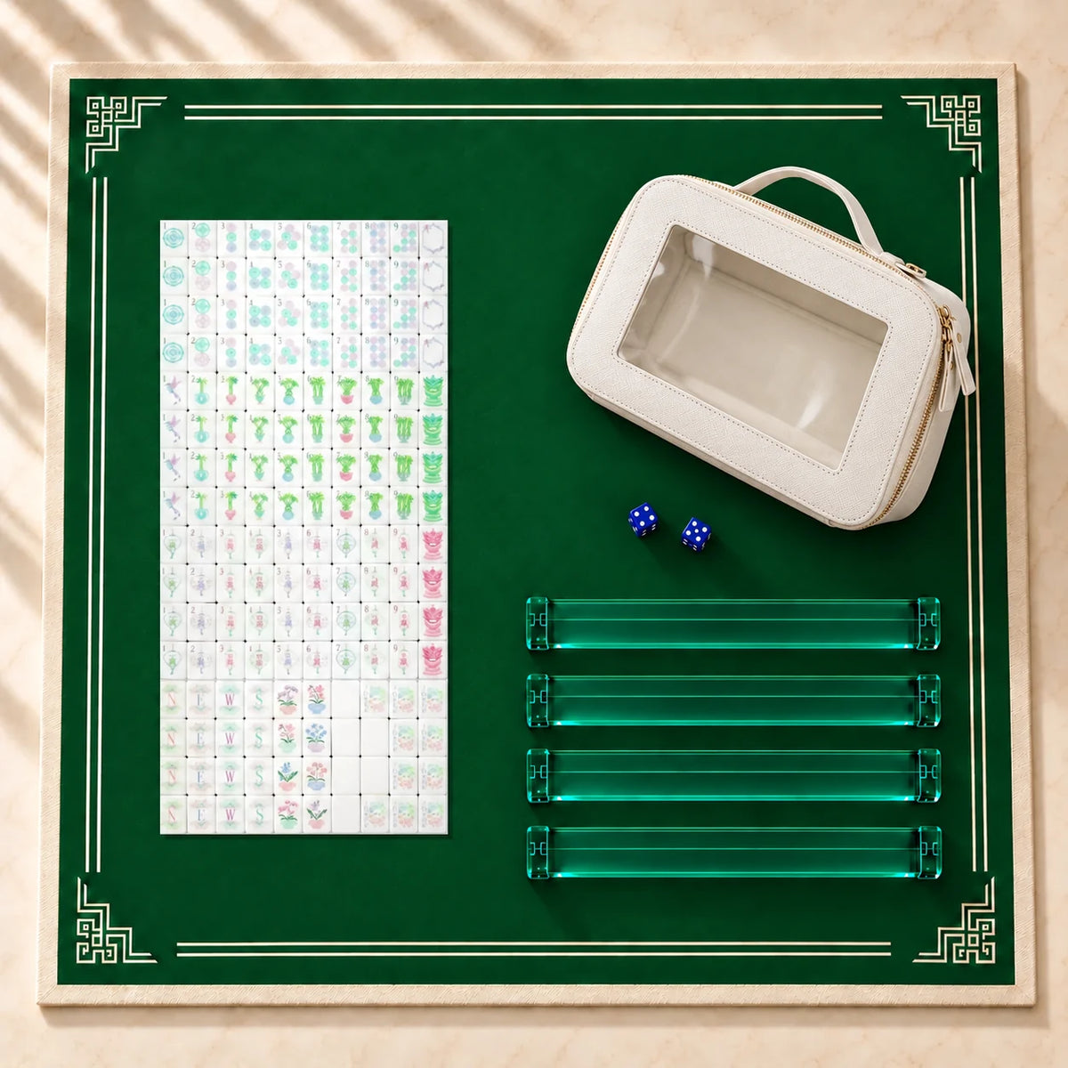 Blue Hour American mahjong full kit with tiles, four racks, playing mat, dice and bag