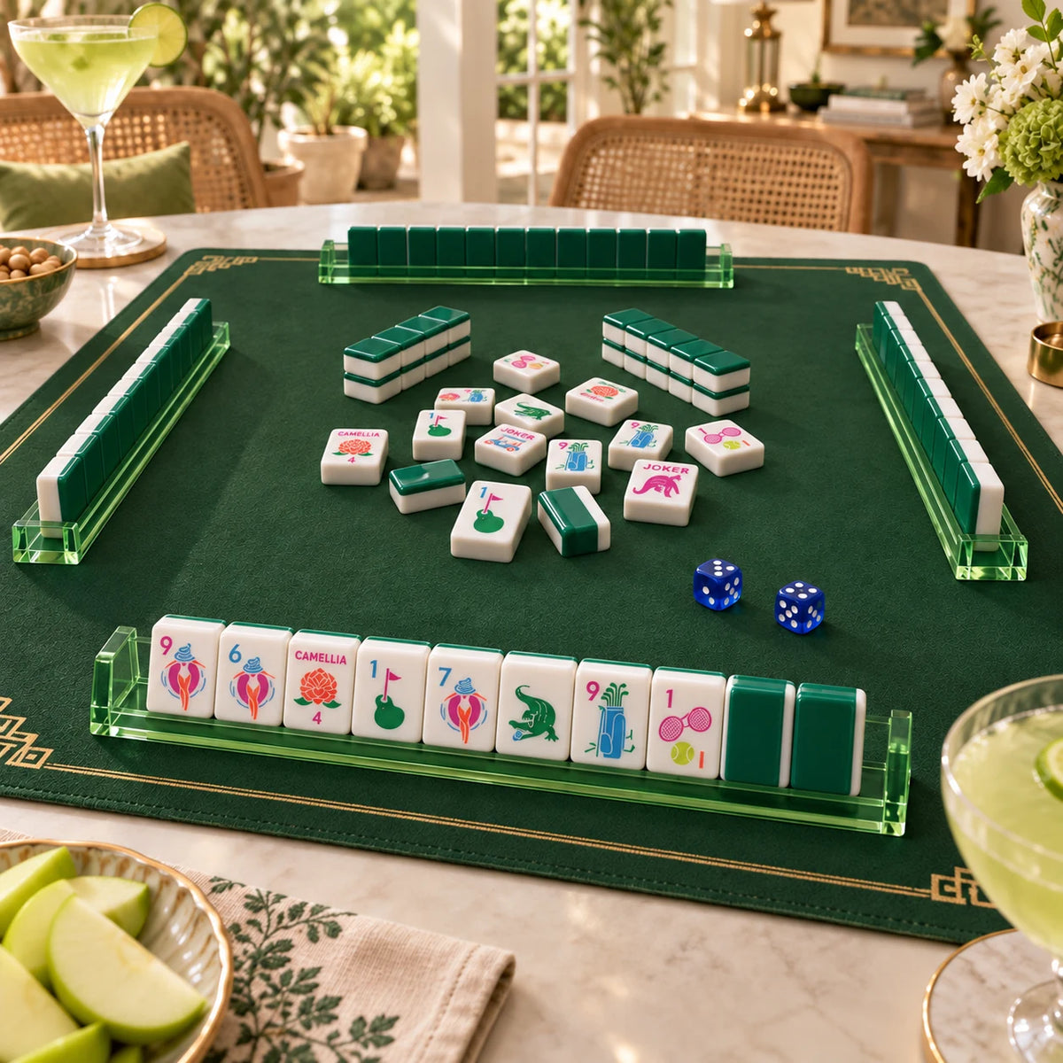 Country Club — close view of the mahjong table and racks