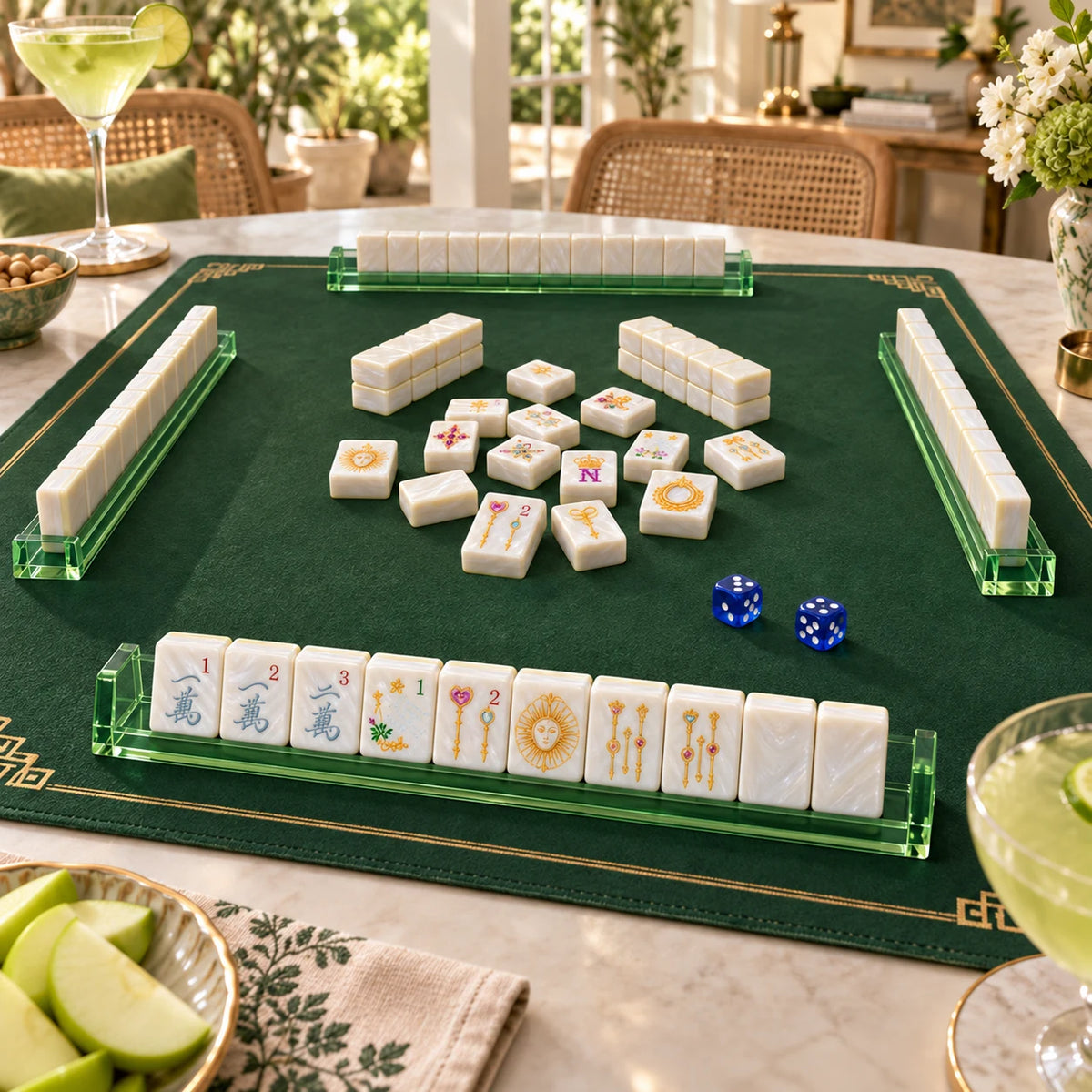 Crown Jewel — close view of the mahjong table and racks