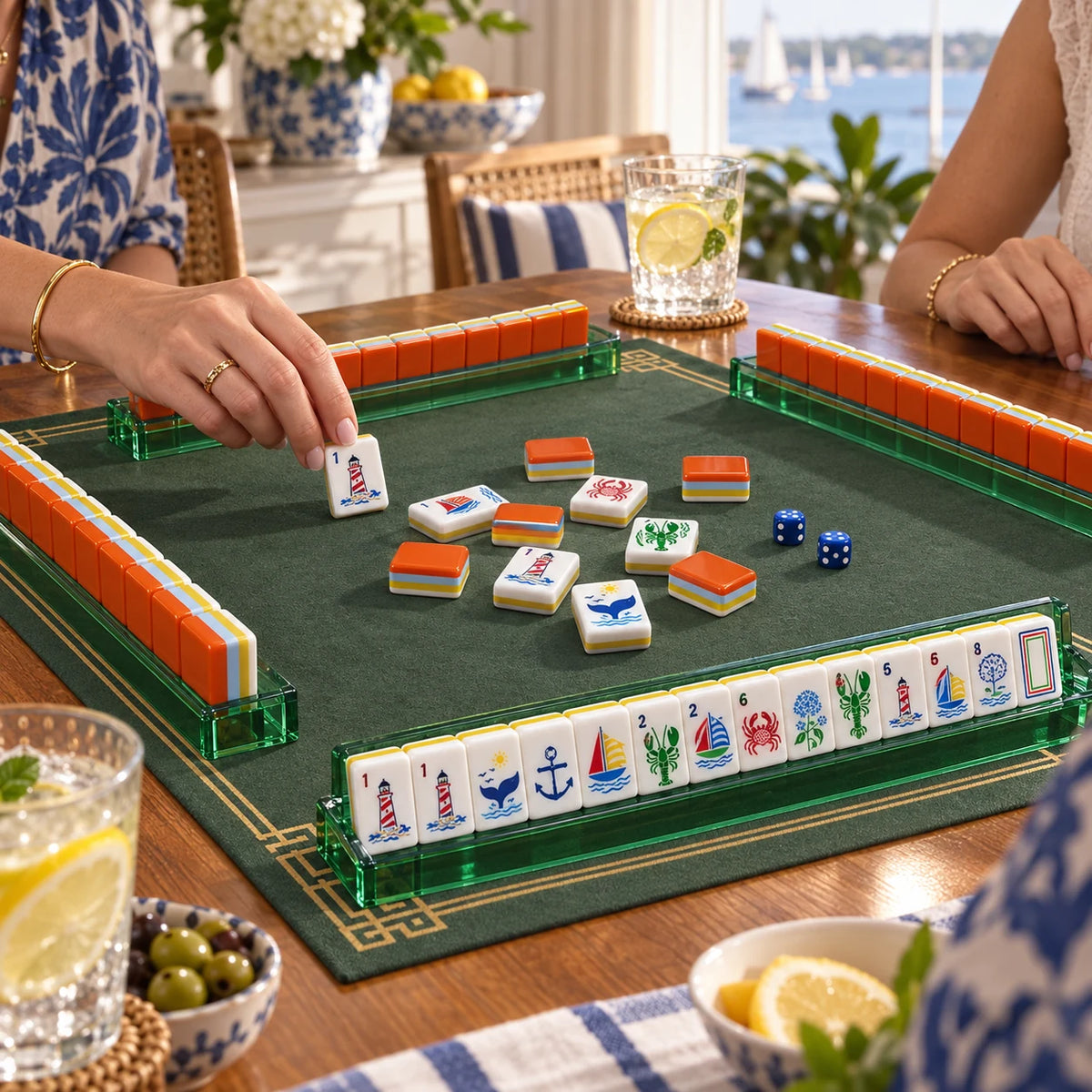 Harbour Hour mahjong kit arranged for a game with friends