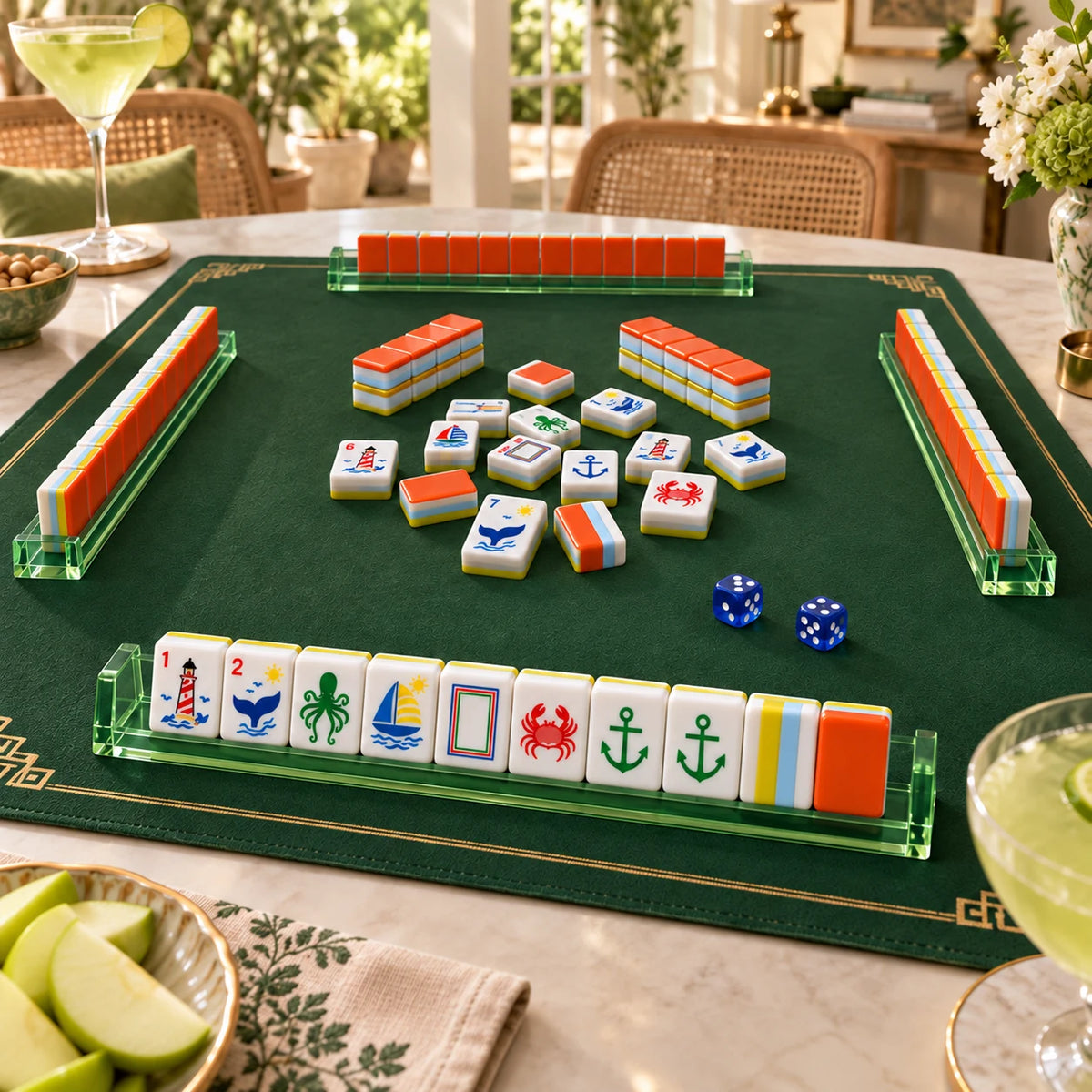 Harbour Hour — close view of the mahjong table and racks