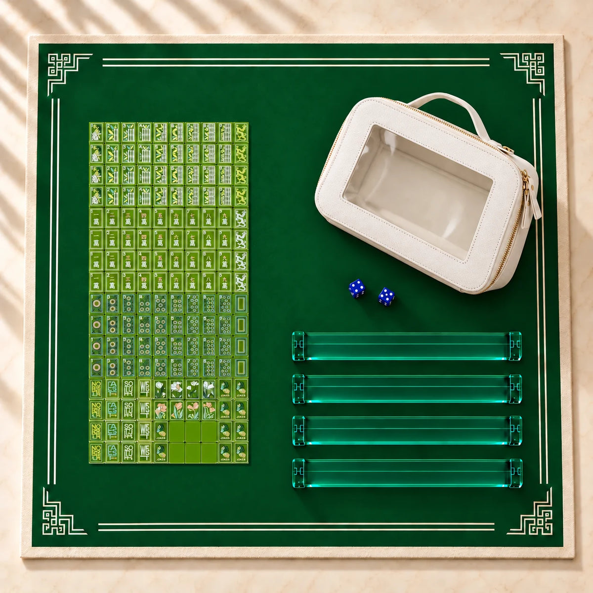 Jade Social American mahjong full kit with tiles, four racks, playing mat, dice and bag