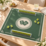 The Green Room — mat styled with mahjong tiles and table accessories, sold separately. Featured design.
