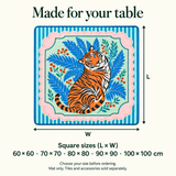 Tiger Social — available mat sizes in centimetres. Featured design.