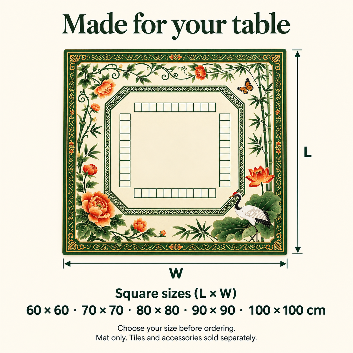 Garden Society — available mat sizes in centimetres. Featured design.