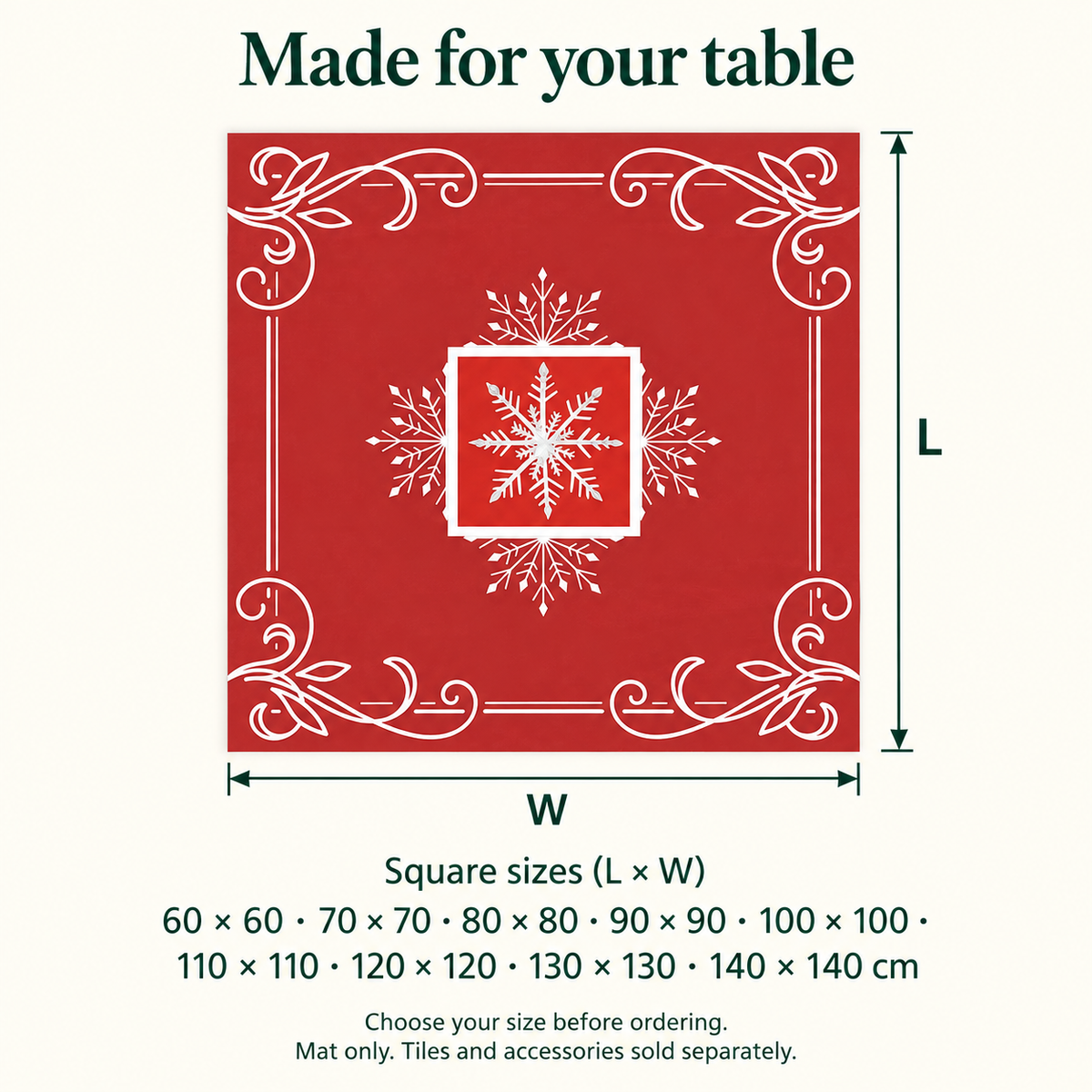 Winter Social — available mat sizes in centimetres. Featured design.