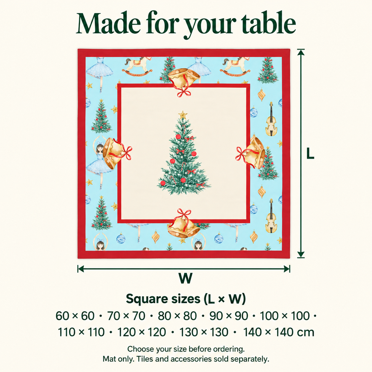 Holiday Ballet — available mat sizes in centimetres. Featured design.