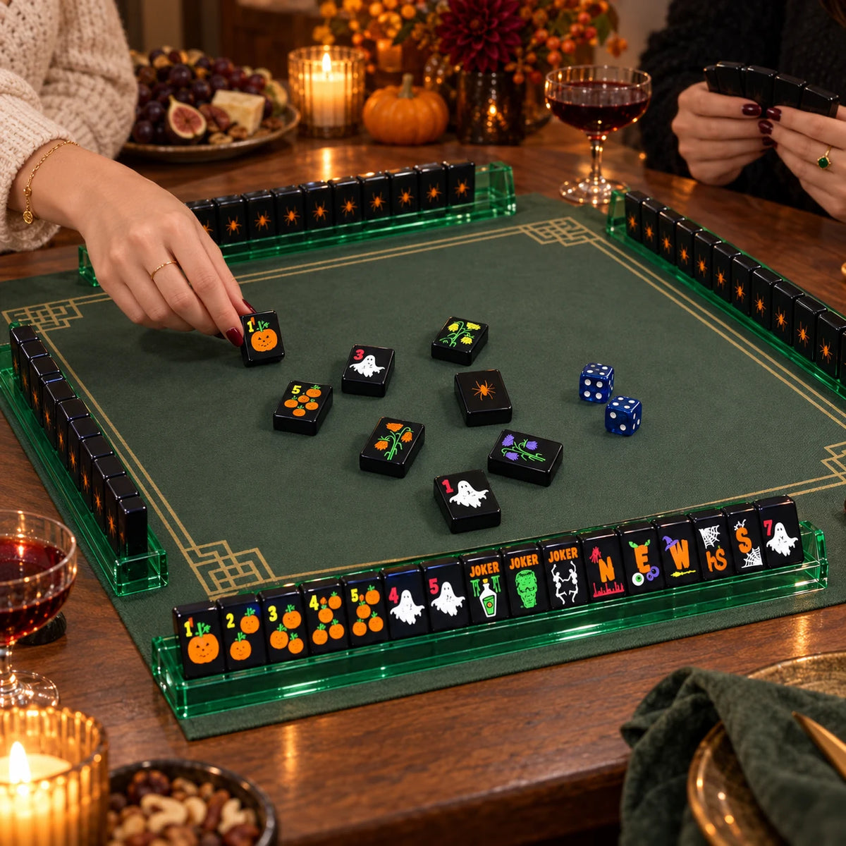 Midnight Mischief mahjong kit arranged for a game with friends