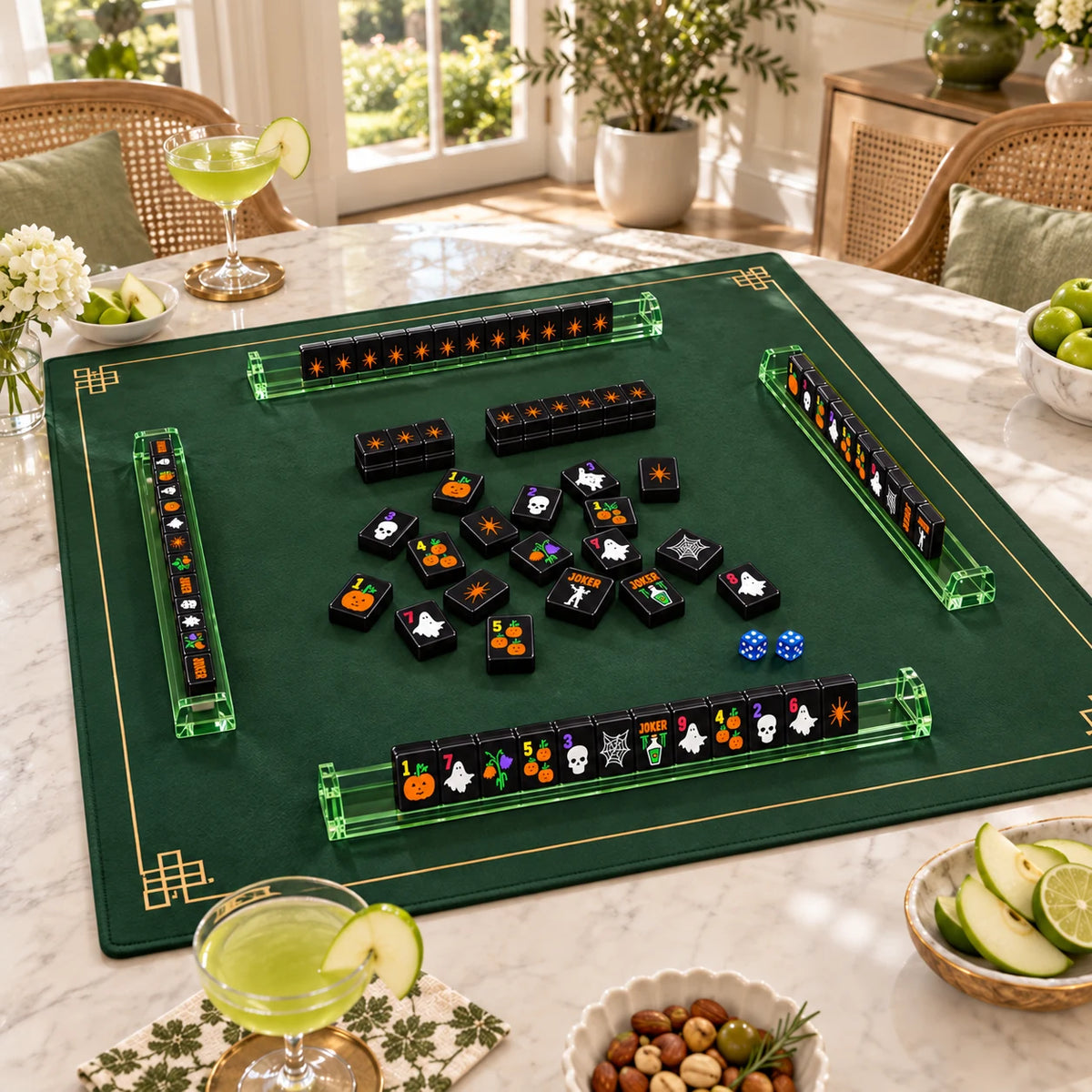 Midnight Mischief — wide view of the table set for mahjong