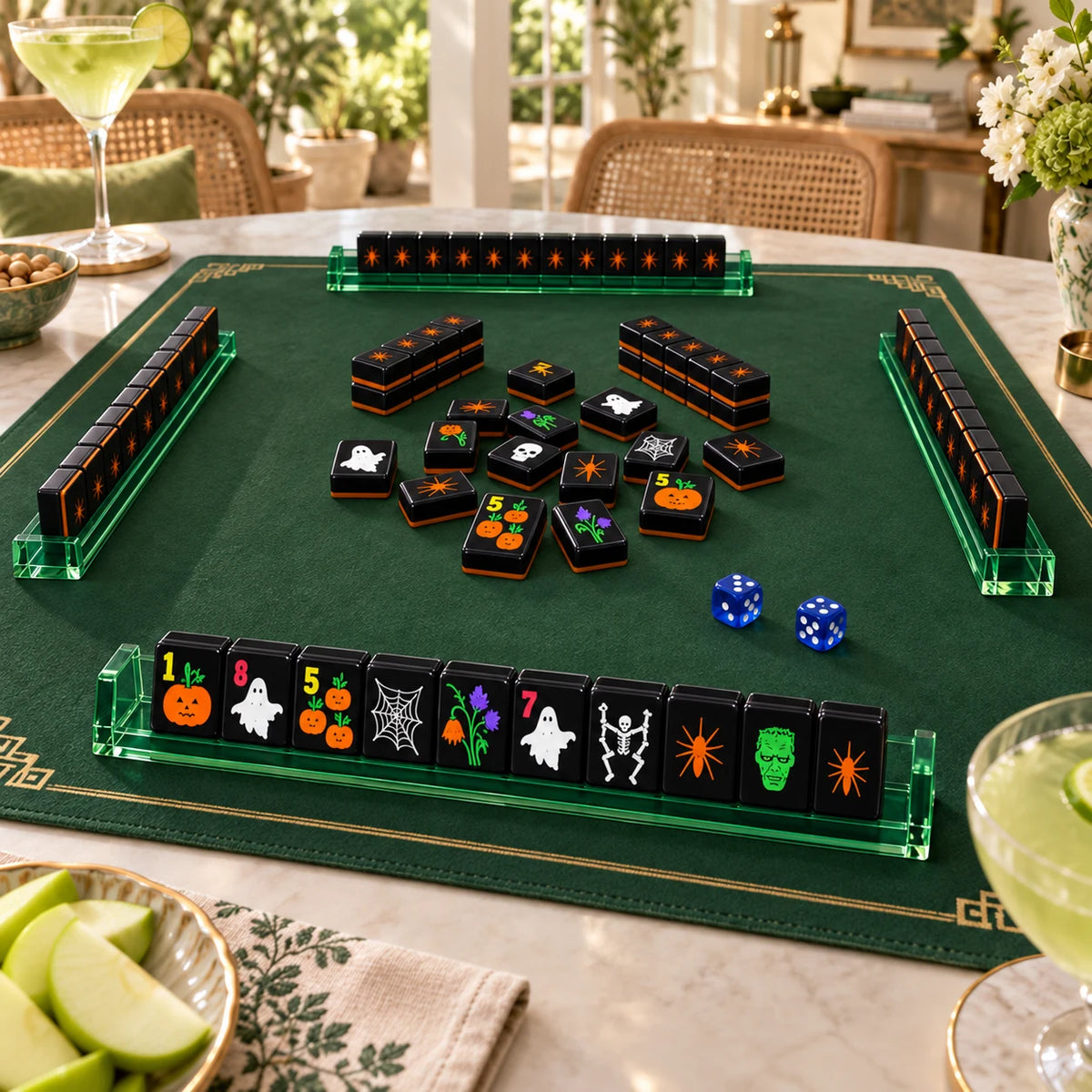 Midnight Mischief — close view of the mahjong table and racks