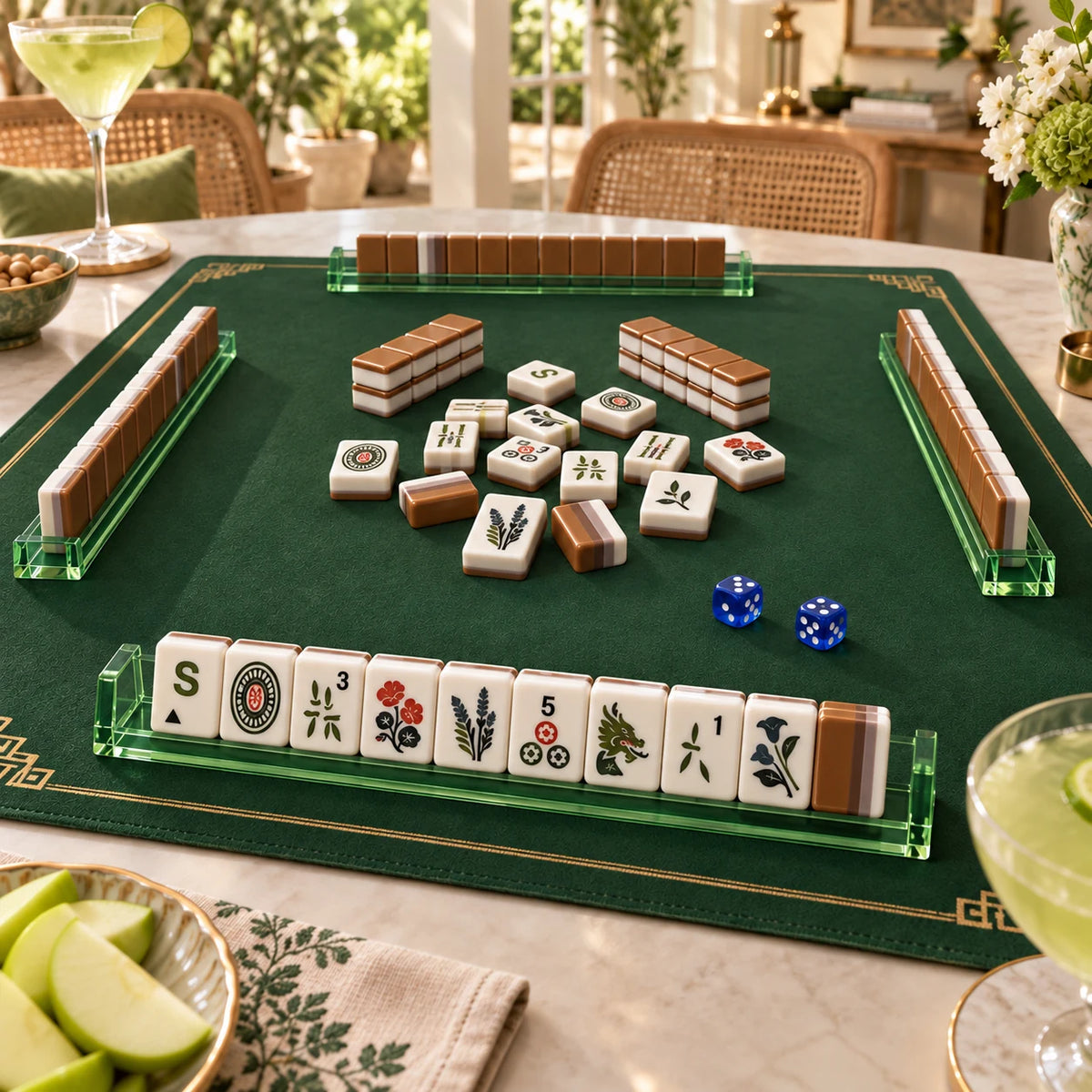 Mocha Social — close view of the mahjong table and racks