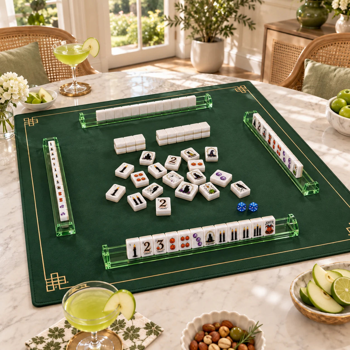 Moonlit Manor — wide view of the table set for mahjong
