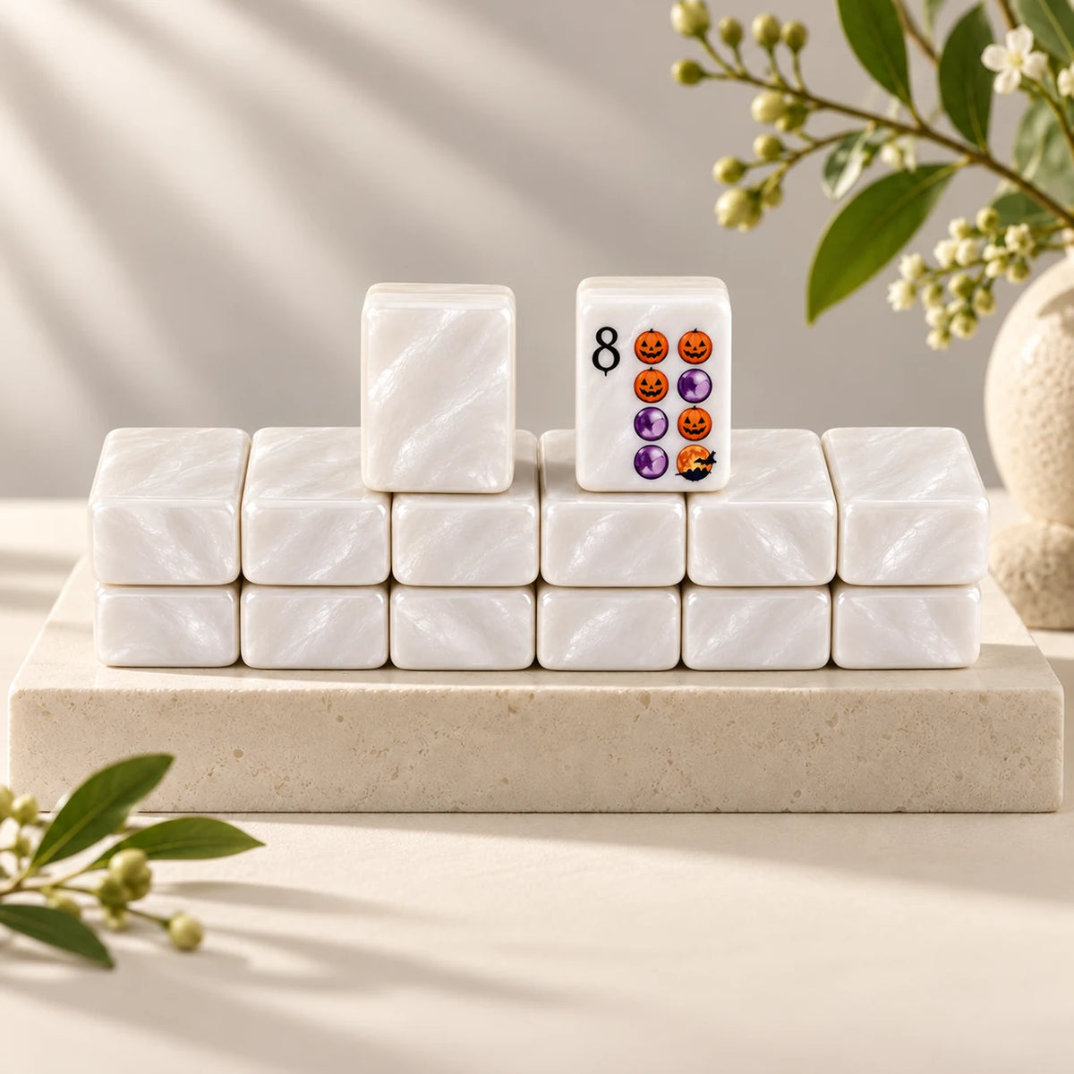 Moonlit Manor — tile backs and face arranged on a stone plinth