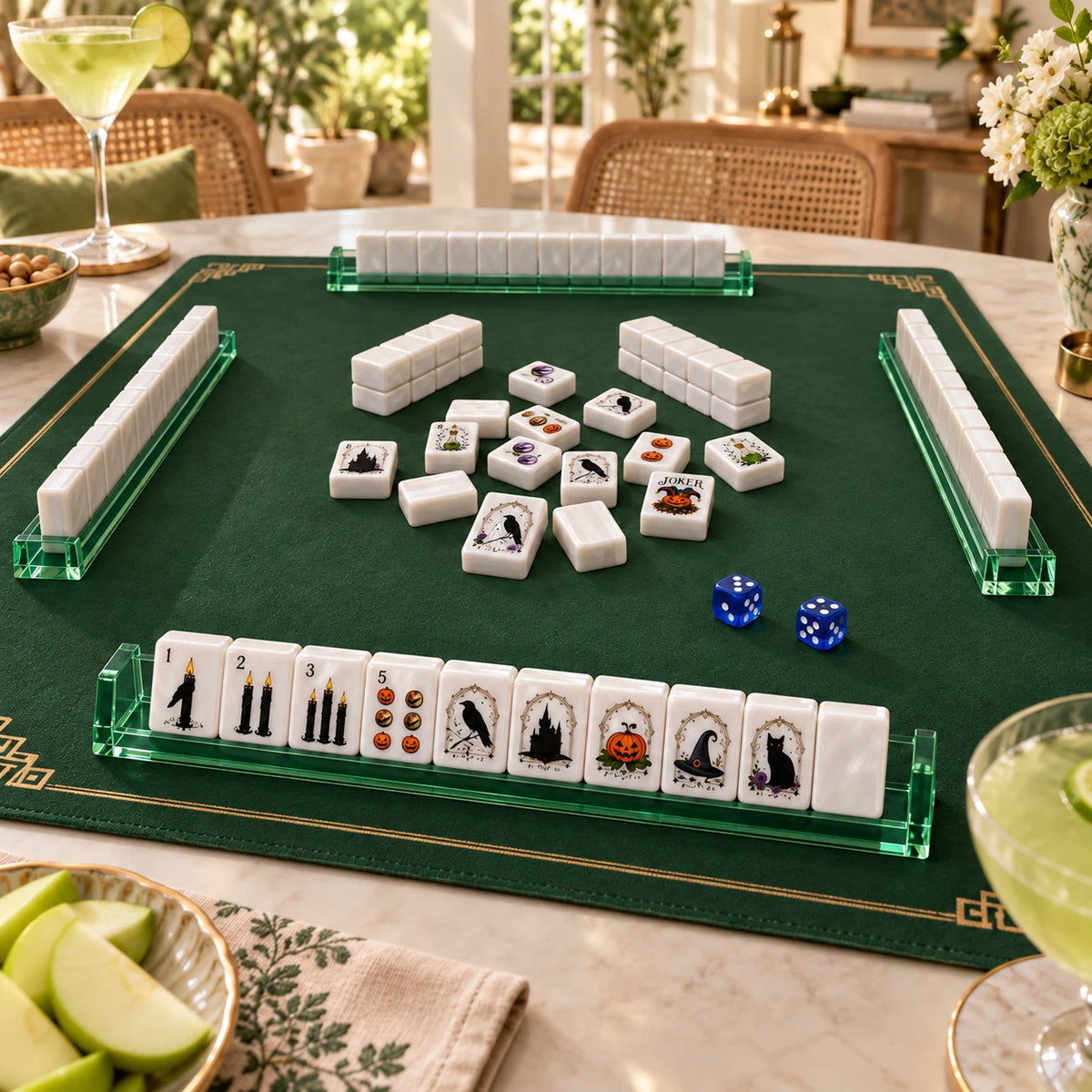 Moonlit Manor — close view of the mahjong table and racks
