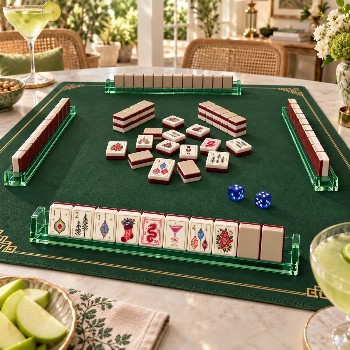 Noel Club — close view of the mahjong table and racks