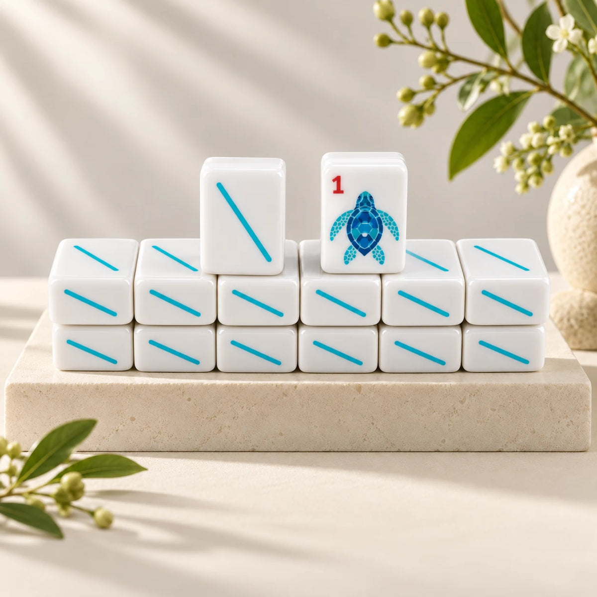 Ocean Parade — tile backs and face arranged on a stone plinth