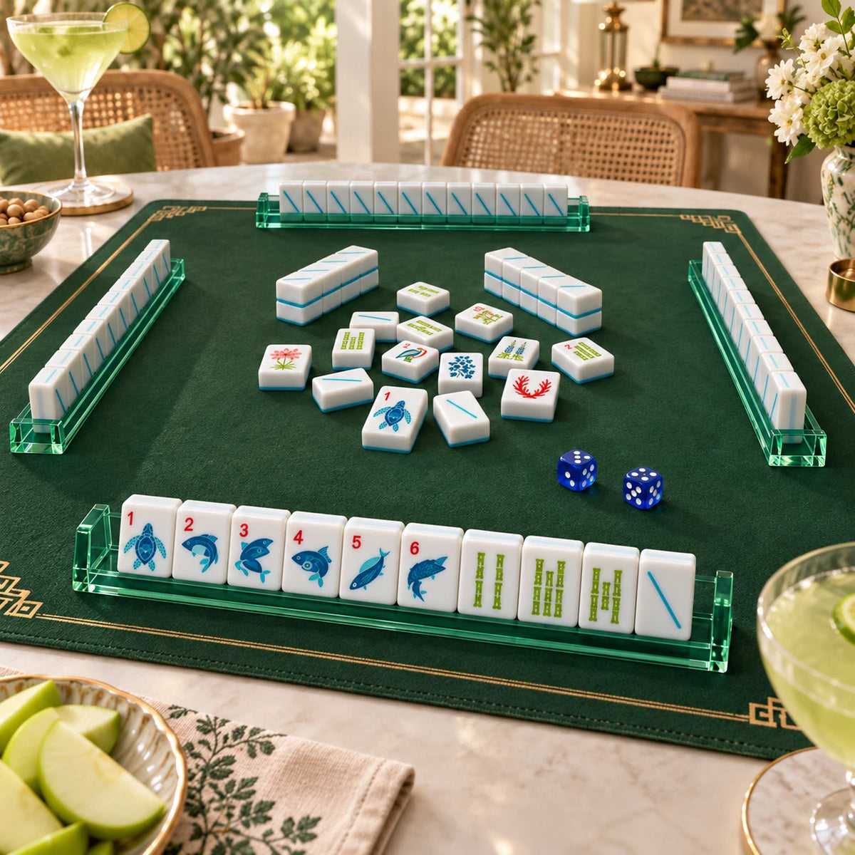 Ocean Parade — close view of the mahjong table and racks