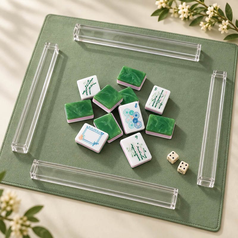 Palm Marble marble green American mahjong acrylic tiles on game table