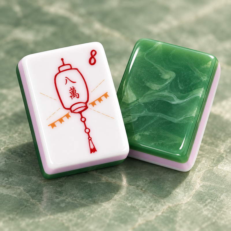 Palm Marble marble green American mahjong acrylic tiles — tile close-up
