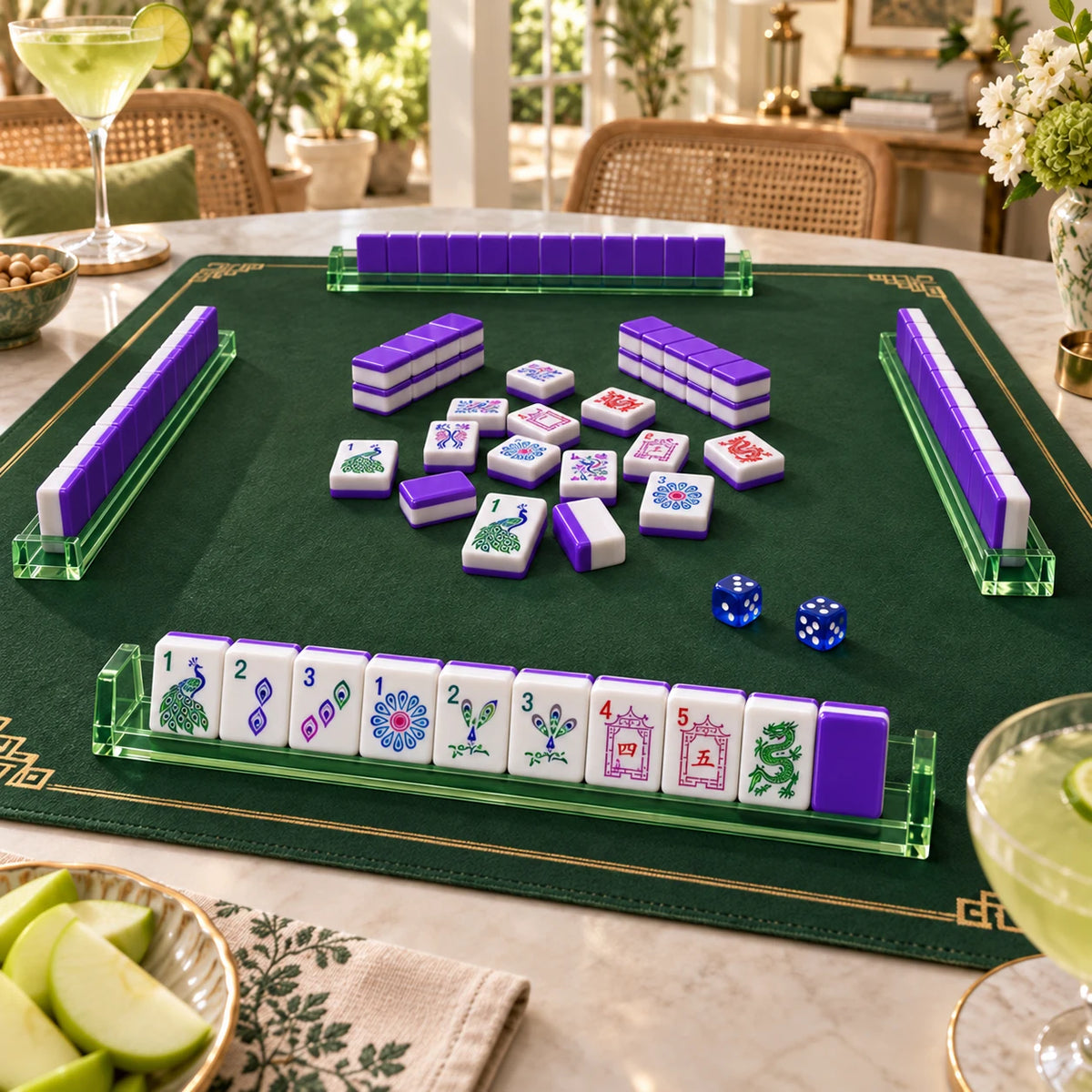 Plume — close view of the mahjong table and racks