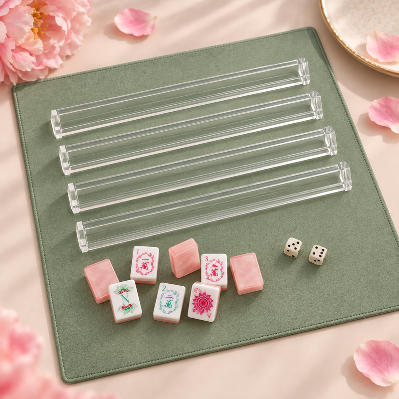 Rose Club pearl pink American mahjong acrylic tiles on game table