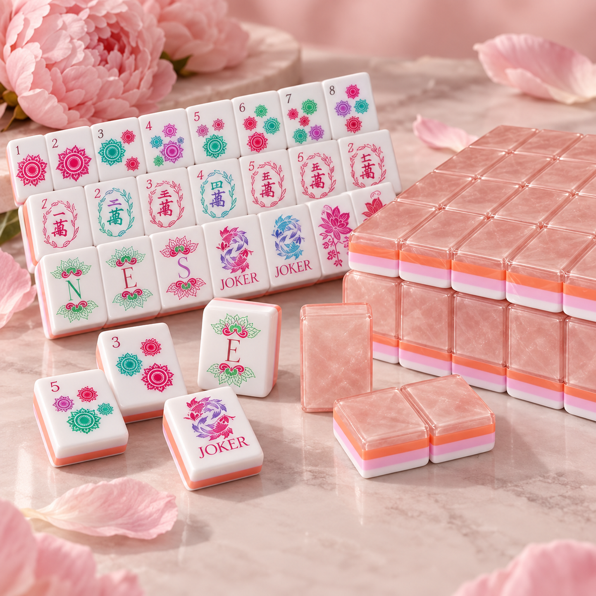Rose Club pearl pink American mahjong acrylic tiles — alternate product view