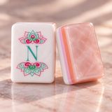 Rose Club pearl pink American mahjong acrylic tiles — tile close-up